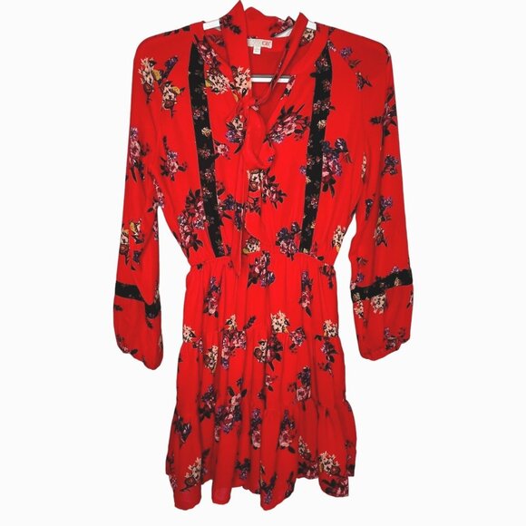 Gianni Bini Dress Womens Small Mini Floral Boho Cottage Red Casual Work GB Flare - Picture 1 of 12